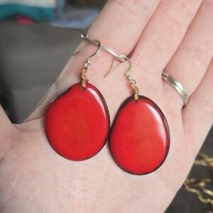 Red Oval Dangle Earrings - Handcrafted Women Jewelry